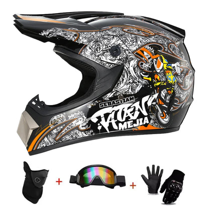 Kids Motocross Helmet Kit - DOT/ECE Certified Full-Face Helmet with Goggles & Gloves (Youth Off-Road Protection Set)
