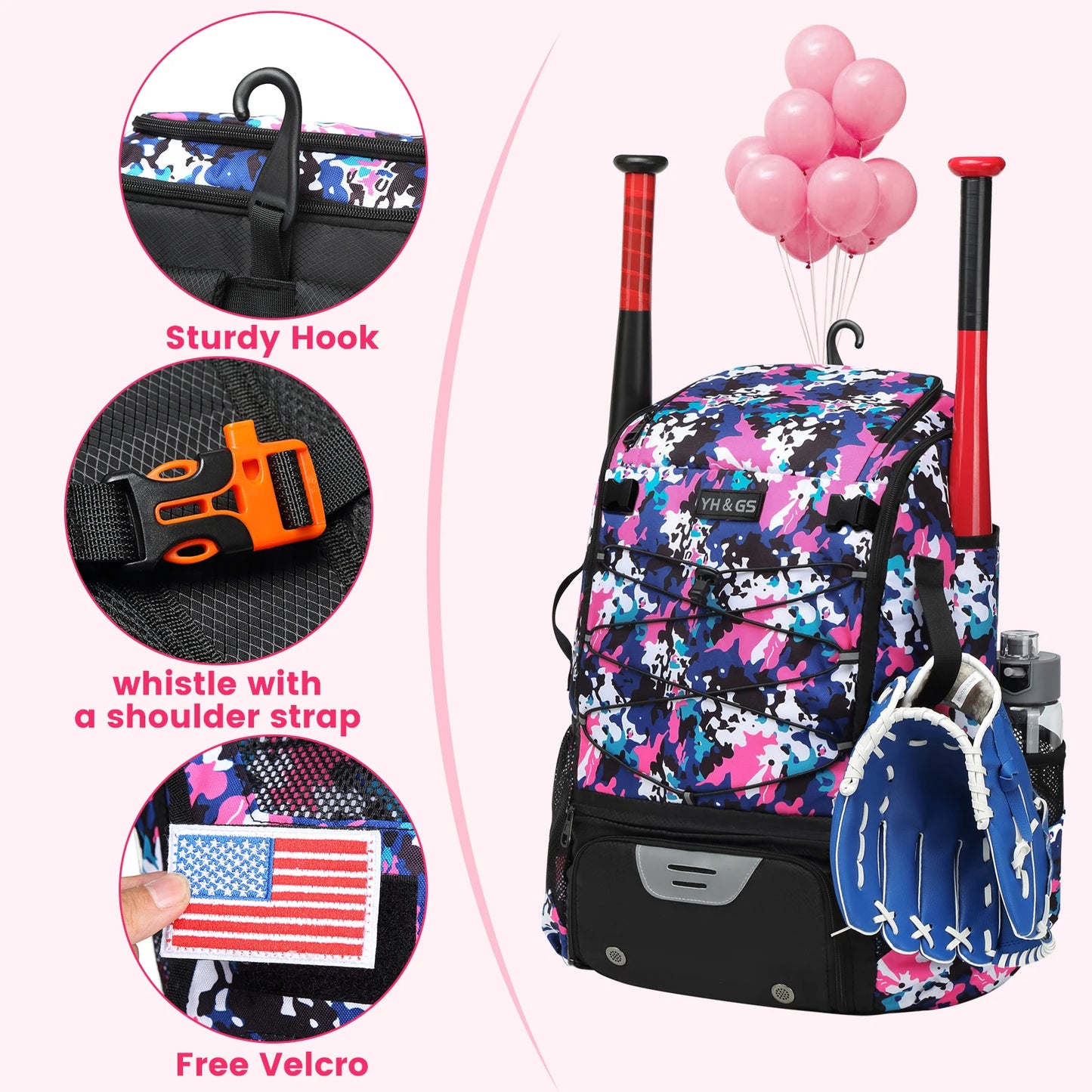 Youth Baseball Softball Backpack - Large Capacity Equipment Bag with Shoe Compartment