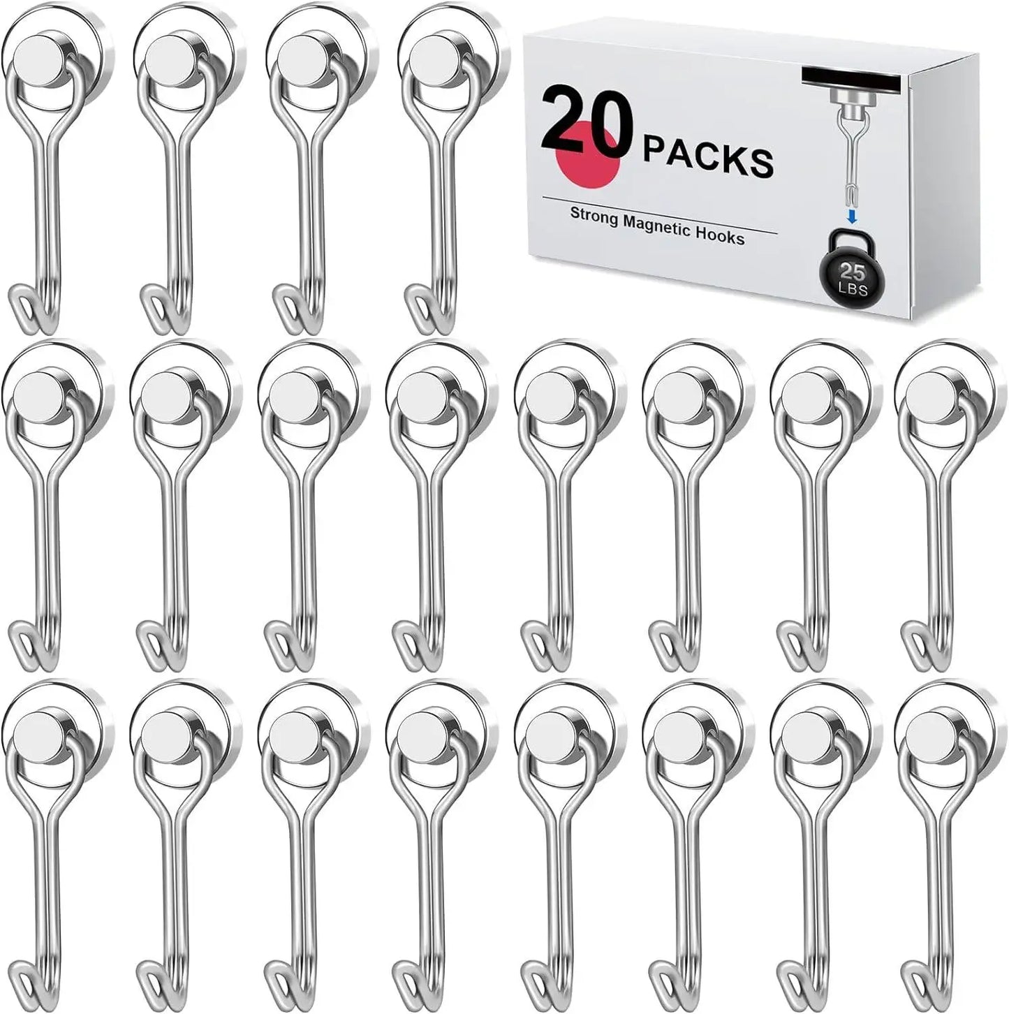 Heavy Duty Neodymium Magnetic Hooks - Extra Strong Magnets for Camping, Garage & Outdoor Storage (10-30 lbs, 3-20 Pack)