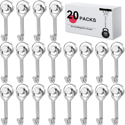 Heavy Duty Neodymium Magnetic Hooks - Extra Strong Magnets for Camping, Garage & Outdoor Storage (10-30 lbs, 3-20 Pack)