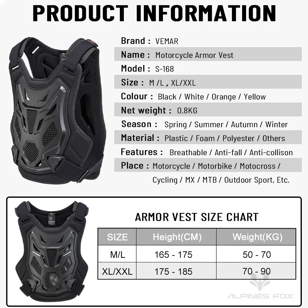 All-Season Motorcycle Armor Vest - PE Shell Body Protection for Motocross, Dirt Bike & MTB - Men & Women