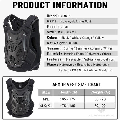 All-Season Motorcycle Armor Vest - PE Shell Body Protection for Motocross, Dirt Bike & MTB - Men & Women