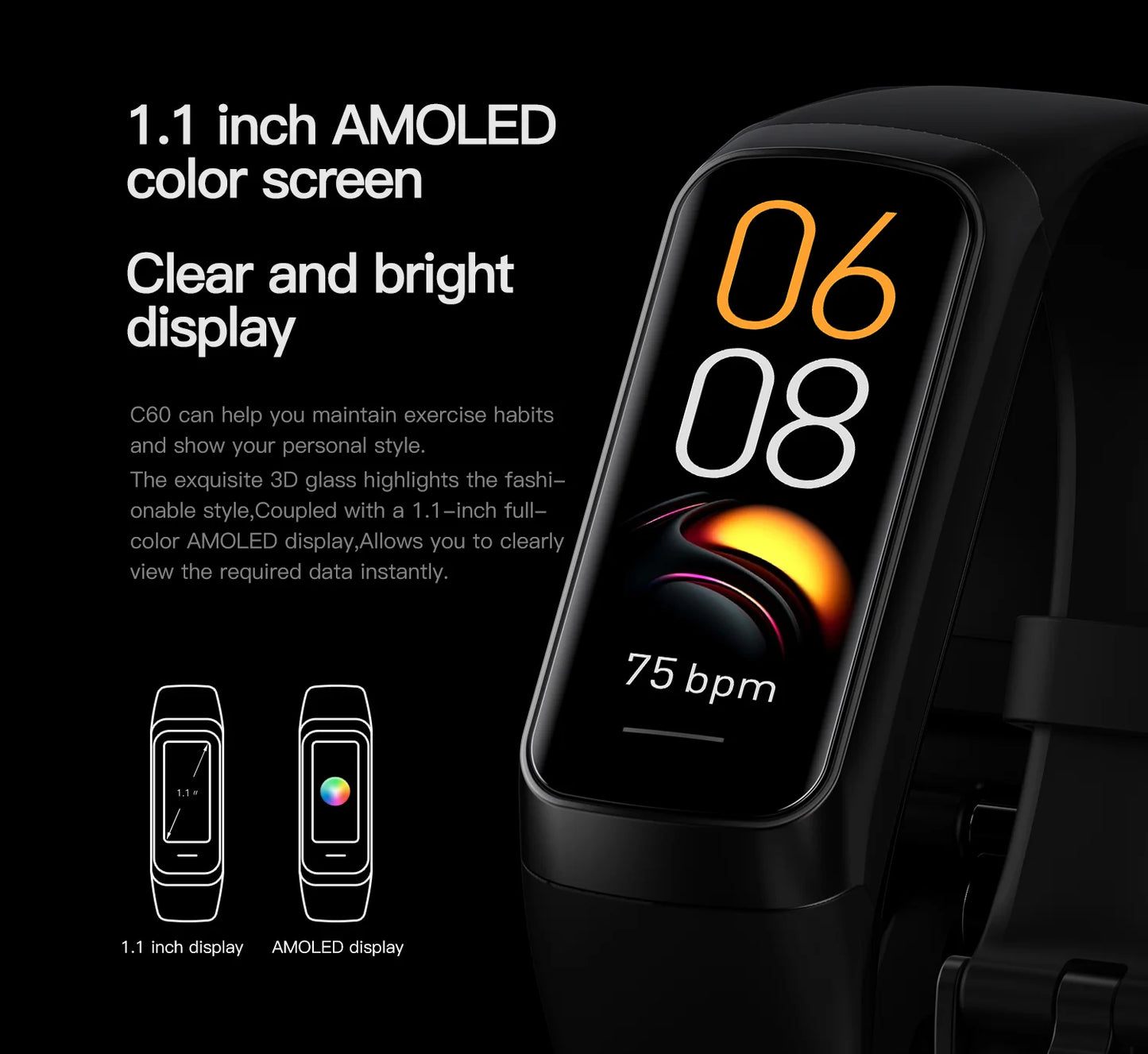 AMOLED Smart Watch - Heart Rate & Blood Oxygen Monitor with Waterproof Fitness Tracker for Sports