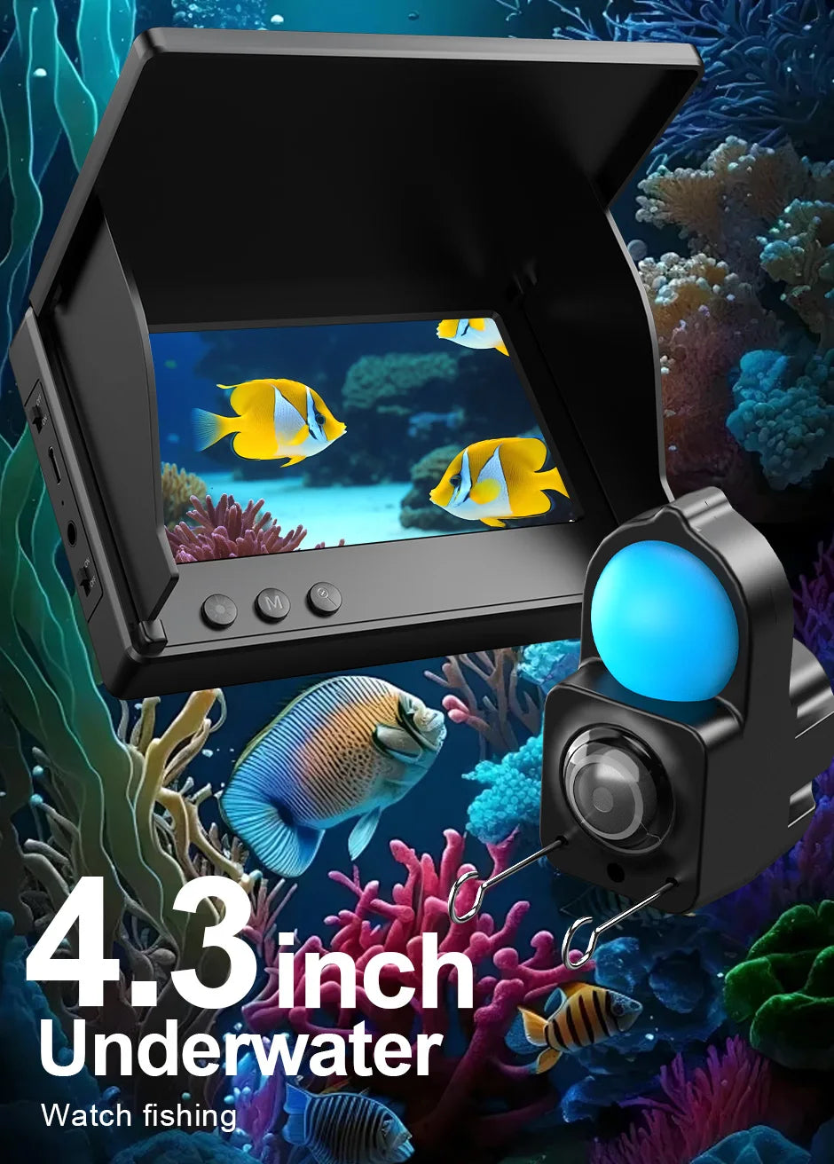 Handheld Fish Finder with 4.3 Inch 1080P LCD Display - Portable Underwater Fishing Camera with 120° View and Night Vision