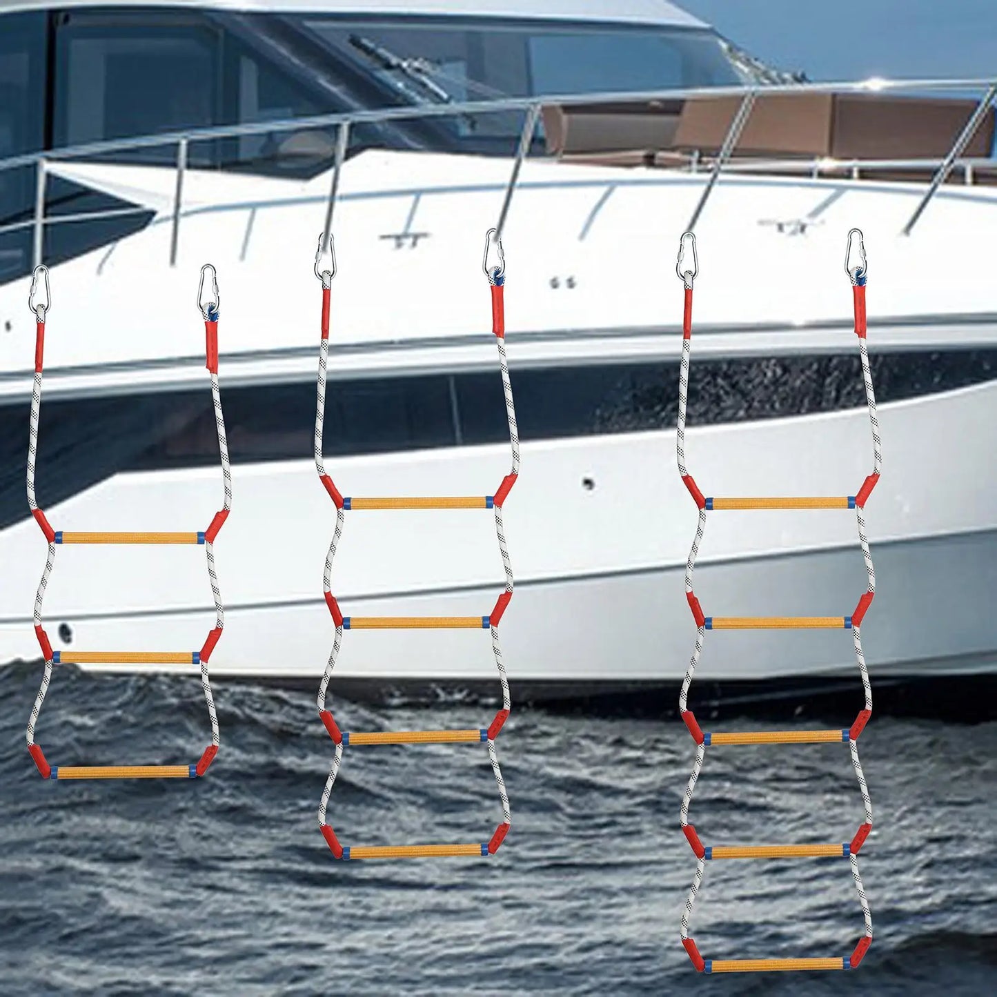 Heavy Duty Marine Rope Ladder - Resin Step Boat Ladder for Kayak, Inflatable Boat, Yacht & Water Sports
