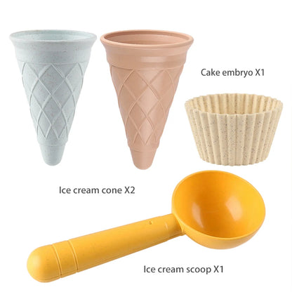 Beach Ice Cream Play Set - 4-Piece Pretend Play Kit with Cups, Spoons & Molds