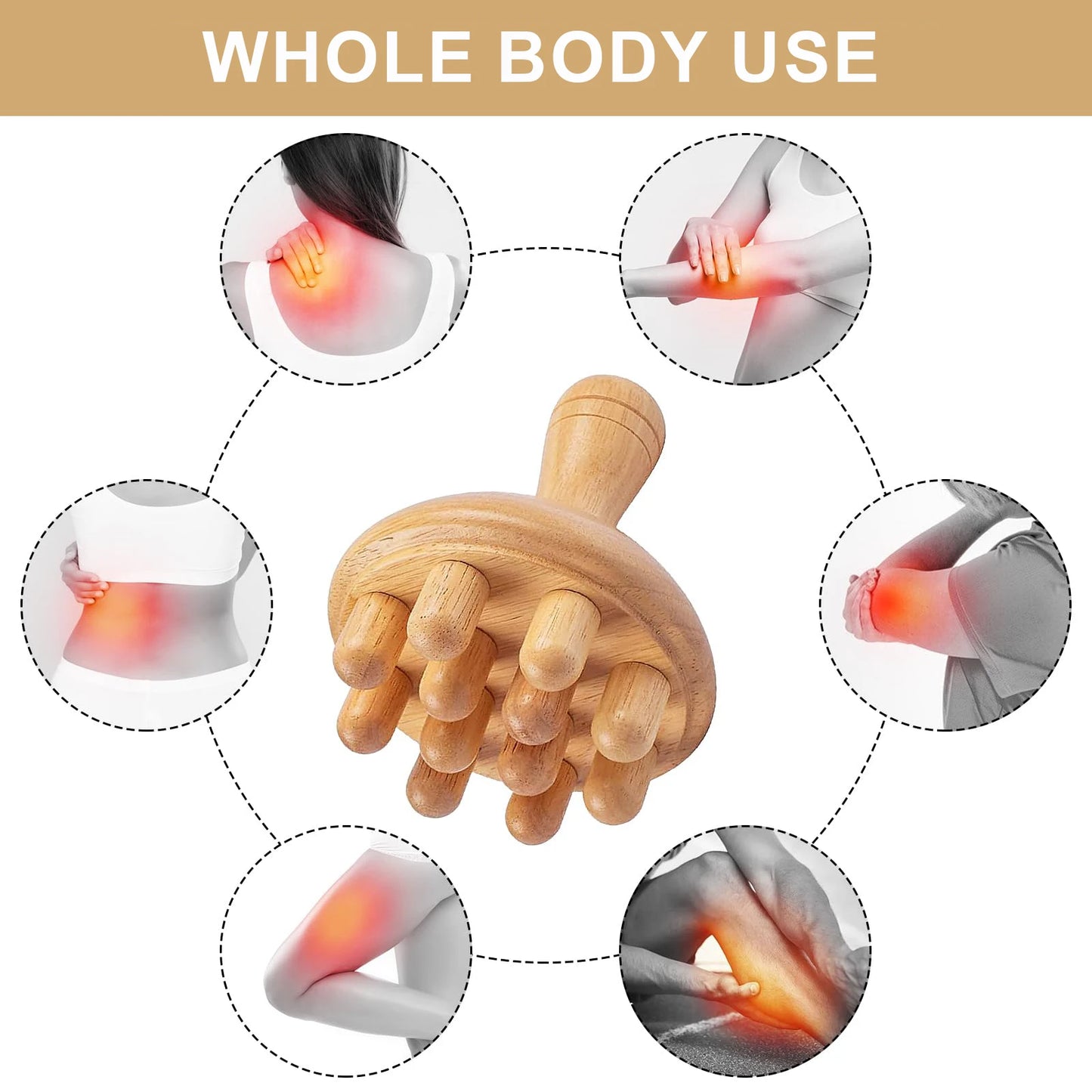 Wood Mushroom Manual Massage Tool - Full Body Gua Sha Massager for Muscle Tension Relief and Fat Reduction