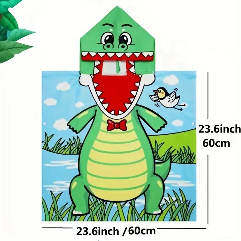 Kids Hooded Beach Towel Poncho with Cartoon Animal Design - Soft Microfiber for Swimming & Water Sports (Ages 3-8)