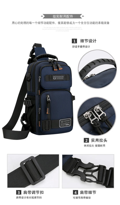 Men's Oxford Chest Pack - Unisex Crossbody Waist Bag with Zipper Pockets