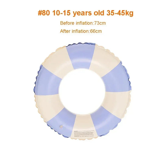 Kids PVC Striped Swimming Ring - Inflatable Floating Tube Donut for Boys & Girls Summer Pool Fun