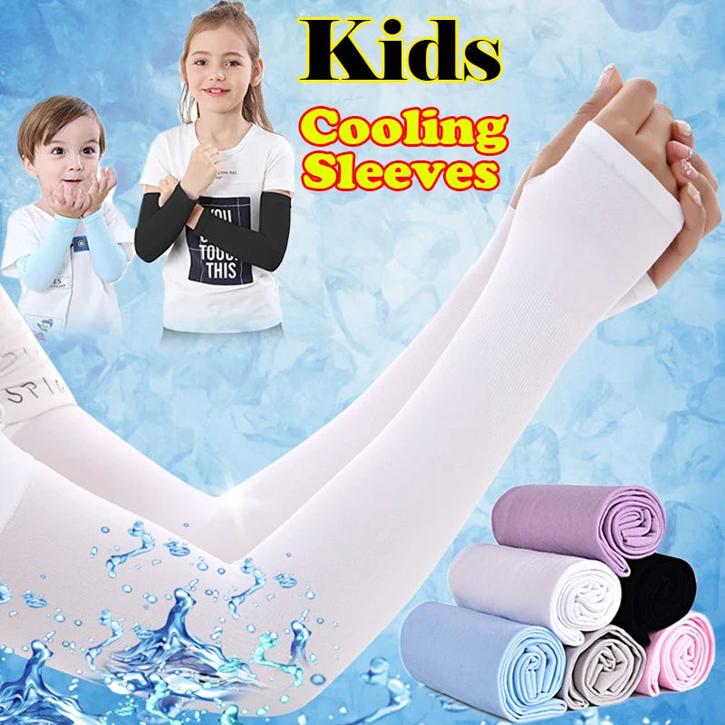 Kids Ice Silk Cooling Arm Sleeves - UV Sun Protection Elastic Sleeves for Boys & Girls Ages 4-12 (Summer Sports & Beach)