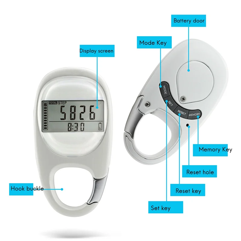 Portable Mini Fitness Pedometer - 3D Induction Step Counter with Accurate Walking Tracking