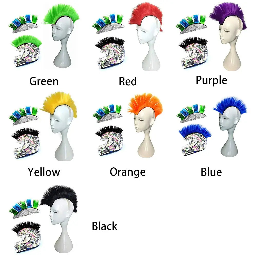 Universal Synthetic Mohawk Hair Sticker - Reusable Motorcycle & Bicycle Helmet Accessory for Outdoor Racing