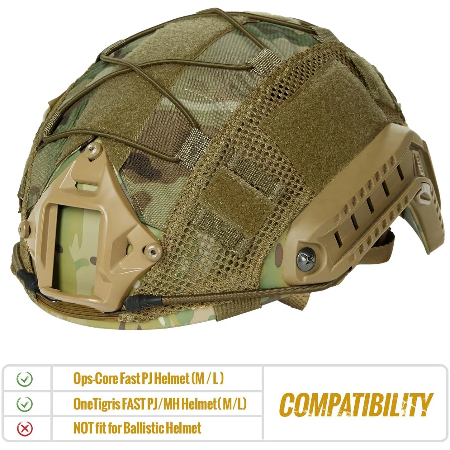 BOOIU Tactical Helmet Cover - Camo Cloth with Velcro for Airsoft Fast Helmets | Military CS Hunting Gear (Cover Only, Helmet Not Included)