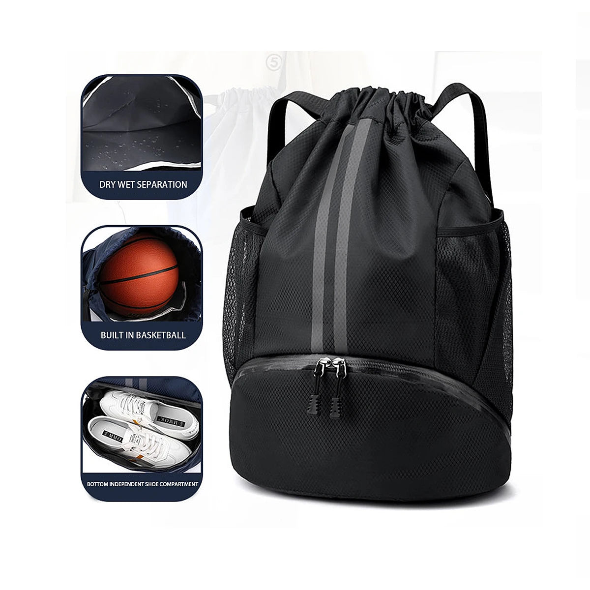 Dry-Wet Separation Sports Backpack - Basketball Swimming Training Bag with Drawstring - Women's Fitness Storage Bag