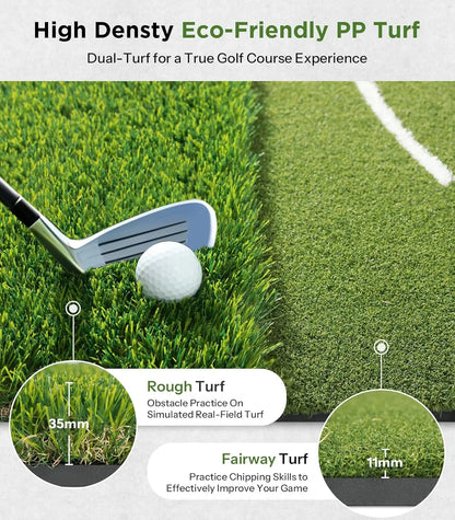 5x4ft Dual Turf Golf Hitting Mat - Thickened Practice Mat with Standing Guide-Line & Swing Path Line