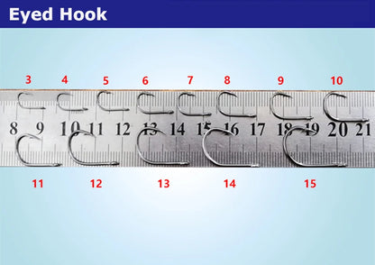Professional Fishing Hook Set - 200 Pieces Eyed Circle Jighead Hooks, Sizes 3-12, Barbed Design for Carp Fishing and General Angling