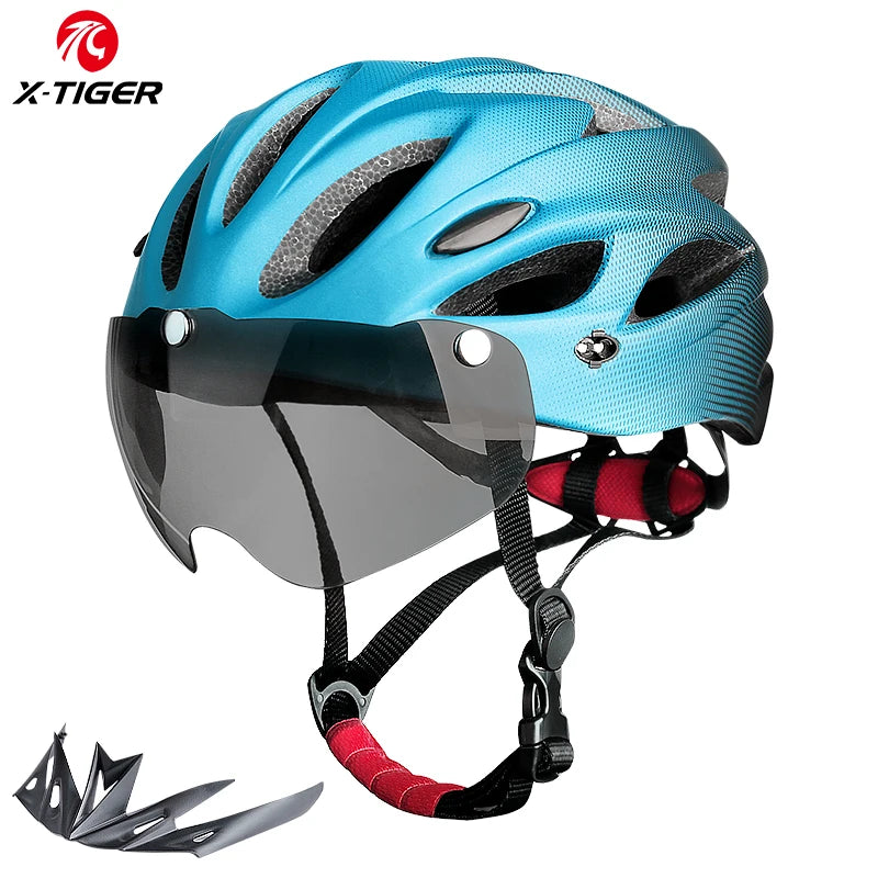 X-TIGER Adult Cycling Helmet with LED Rear Light - Dual Mode Goggle, Lightweight Breathable Design, Fits 58-62cm