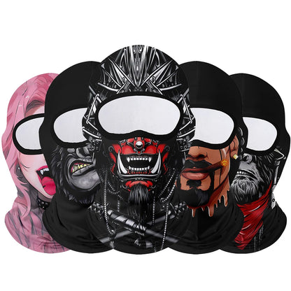 Full Face Balaclava Mask - Breathable Windproof UV Sun Protection - Moto Skull Ghost Clown Design for Summer Spring