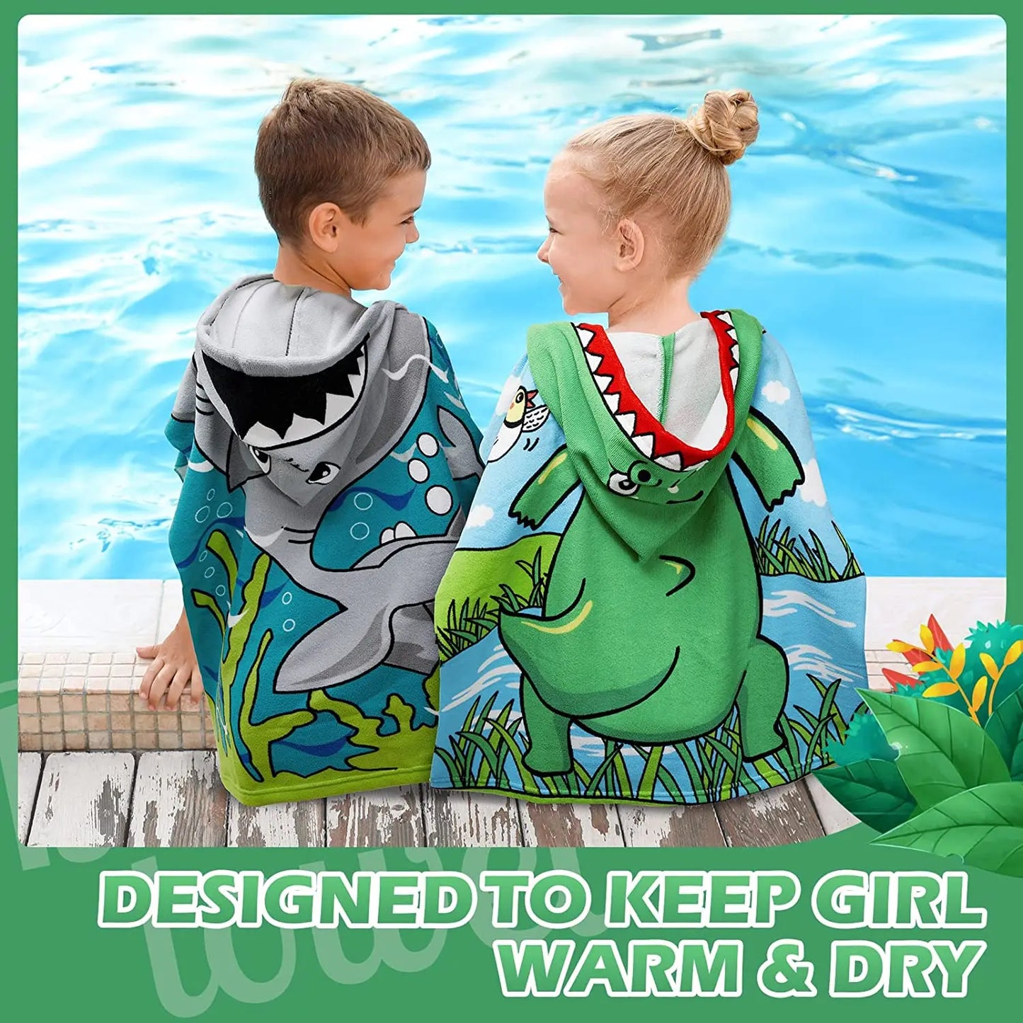 Kids Hooded Beach Towel Poncho with Cartoon Animal Design - Soft Microfiber for Swimming & Water Sports (Ages 3-8)