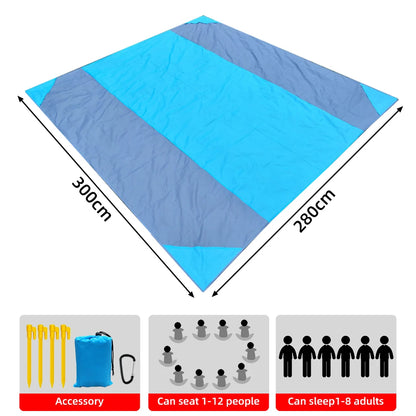 Extra Large Waterproof Outdoor Mat - Lightweight Folding Beach Blanket with Sand Free Pockets for Camping and Picnics