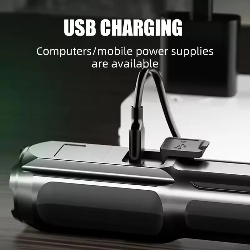LED Camping Torch Flashlight - High Power Rechargeable USB Spotlight