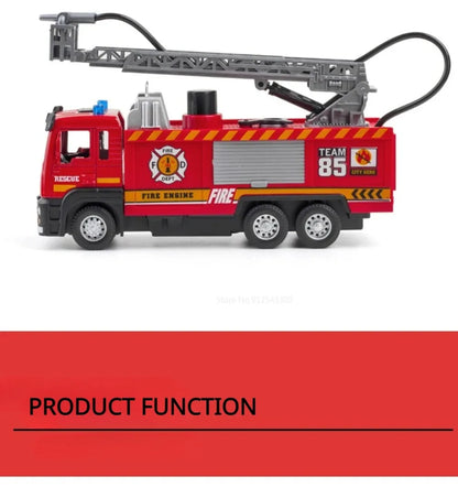 Fire Engine Model Truck 1:32 Scale with Water Spray Function - Ladder Truck Toy with Sound & Light Effects, Pull-Back Action, Opening Doors - Vehicle Collection Gift for Boys