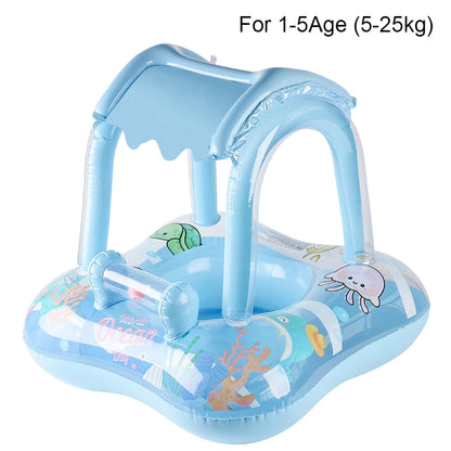 Kids Pool Float with Protective Canopy - Safe Swimming Ring for Babies, Toddlers & Infants - Beach Party Toy (1 Piece)