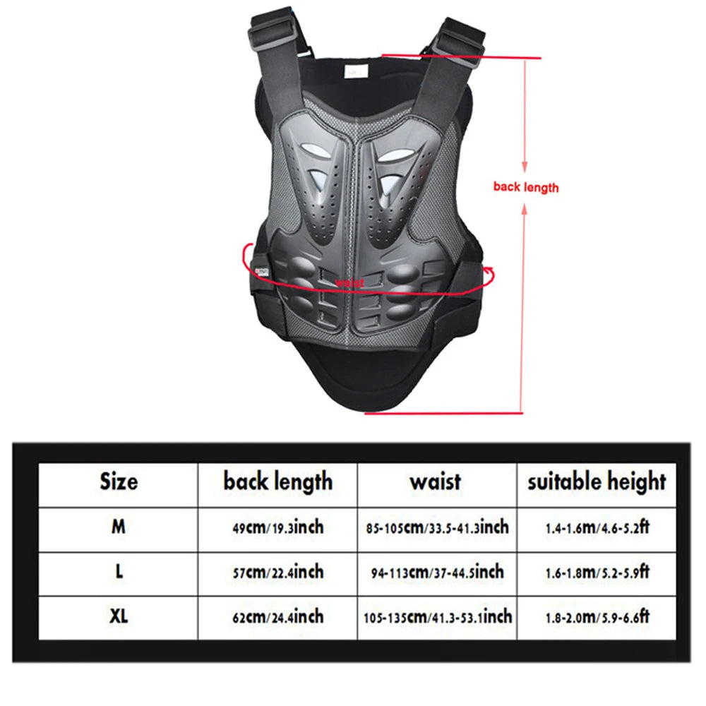 Motorcycle Body Armor Vest - PE Shell Chest & Back Protector with Reflective Tape for Motocross, Skiing & Skating