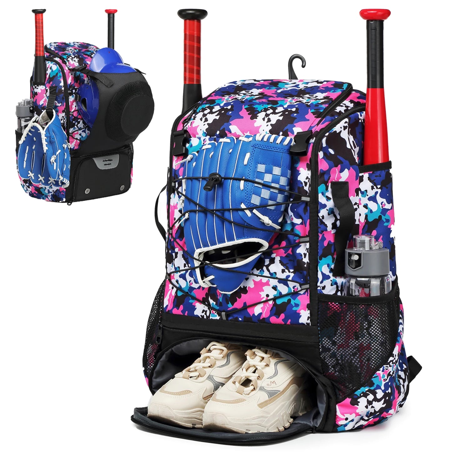 Youth Baseball Softball Backpack - Large Capacity Equipment Bag with Shoe Compartment