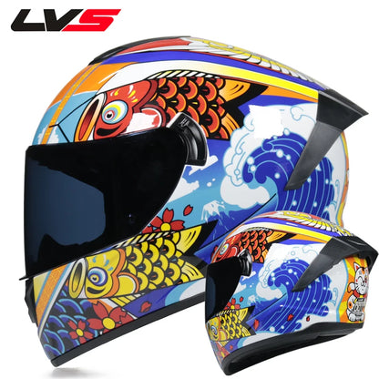 Full Face Racing Motorcycle Helmet - Winter Warm Double Visor Motorbike Sports Helmet LVS-701