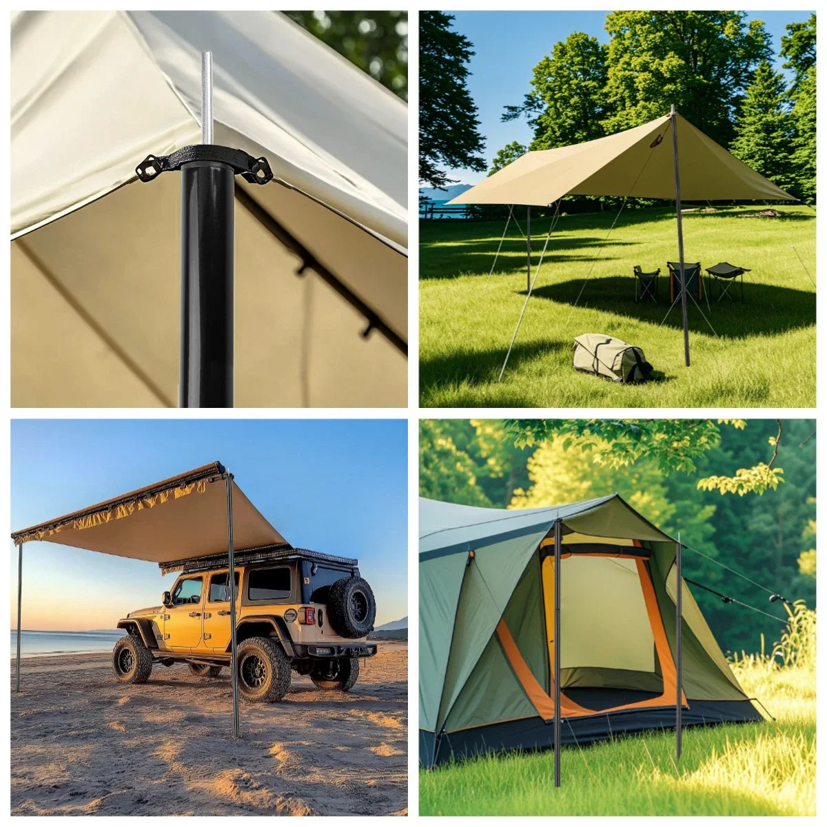Adjustable Telescopic Tent Poles - Set of 2 Universal Aluminum Camping Awning Poles for Tarp, Sun Sail & Shelter Accessories