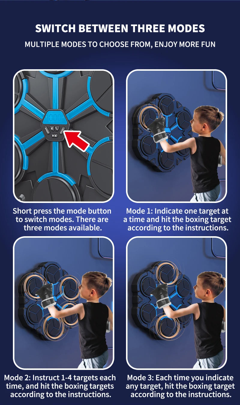 Smart Music Boxing Trainer - Wall-Mounted Electronic Strike Target for Home Indoor Training & Reaction Development
