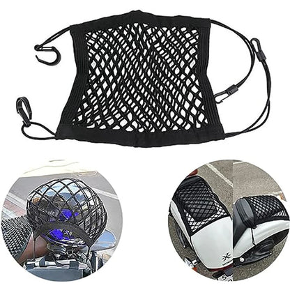 High-Elastic Double Layer Motorcycle Cargo Net - 10"x11" Bungee Net with Hooks for Helmet & Luggage Storage