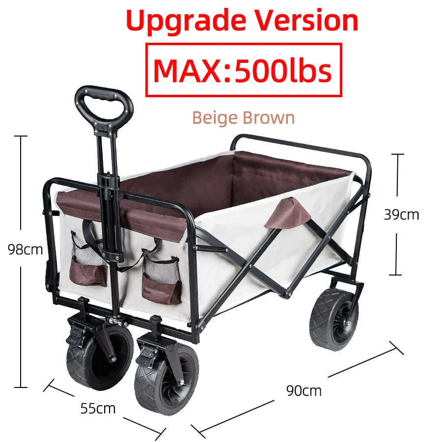 Heavy-Duty Collapsible Beach Wagon - All-Terrain Wheels, Large Capacity Folding Cart for Outdoor Camping