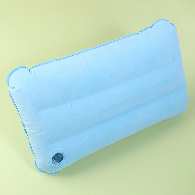 oldable Inflatable Travel Pillow - PVC Flocking Air Cushion for Camping, Hiking, Flight & Outdoor Sleep