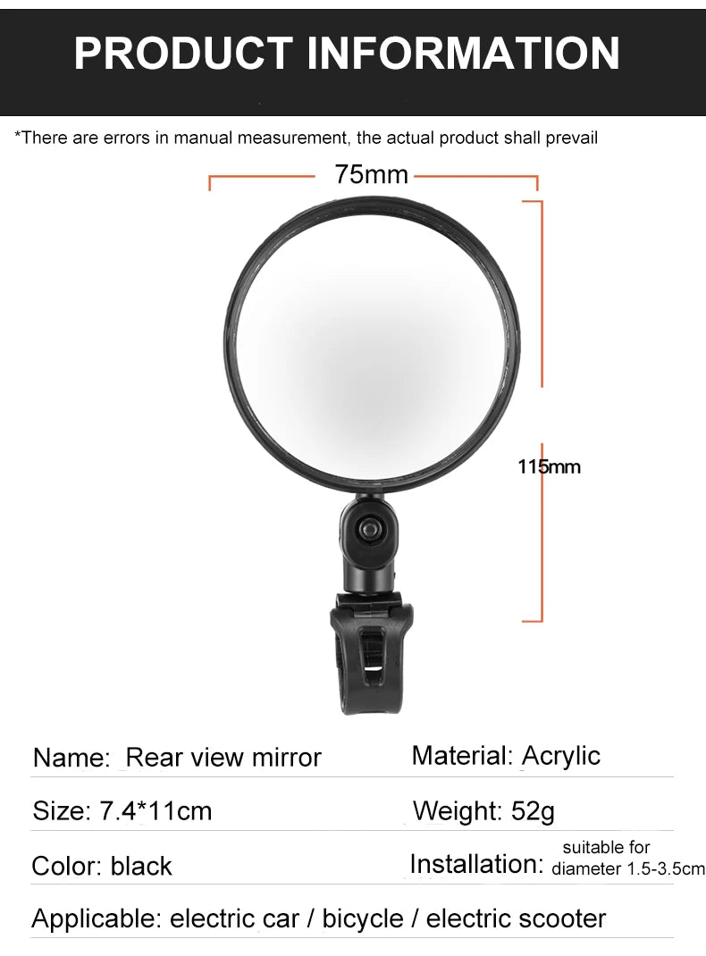 2PCS Universal Bike Handlebar Mirror - 360° Adjustable Rotatable Rearview for MTB & Road Bikes