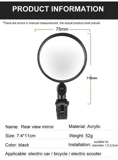2PCS Universal Bike Handlebar Mirror - 360° Adjustable Rotatable Rearview for MTB & Road Bikes