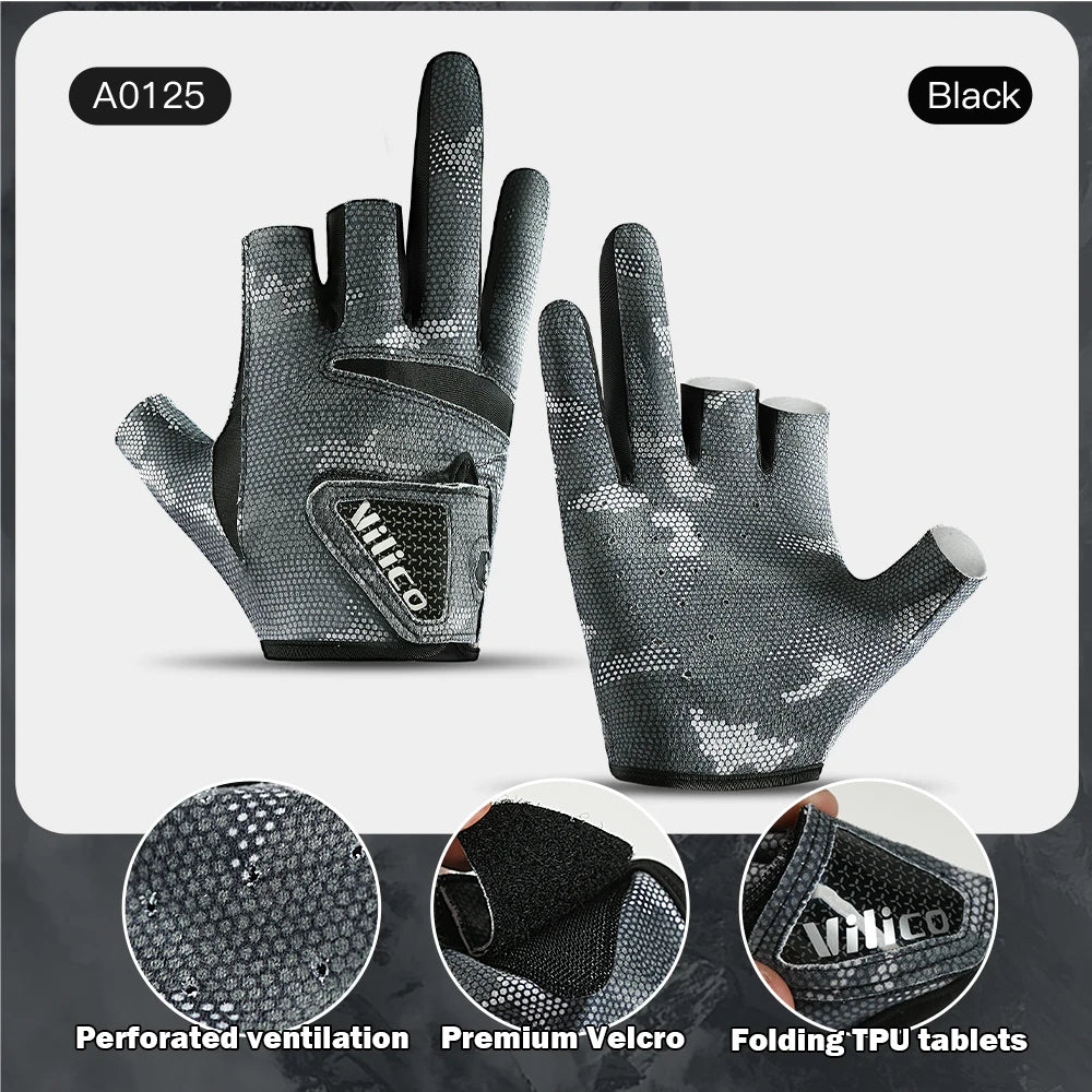 Men's Summer Fishing Gloves - Ice Silk Breathable Three-Finger Cut Design with UV Protection & Anti-Slip Grip (1 Pair)