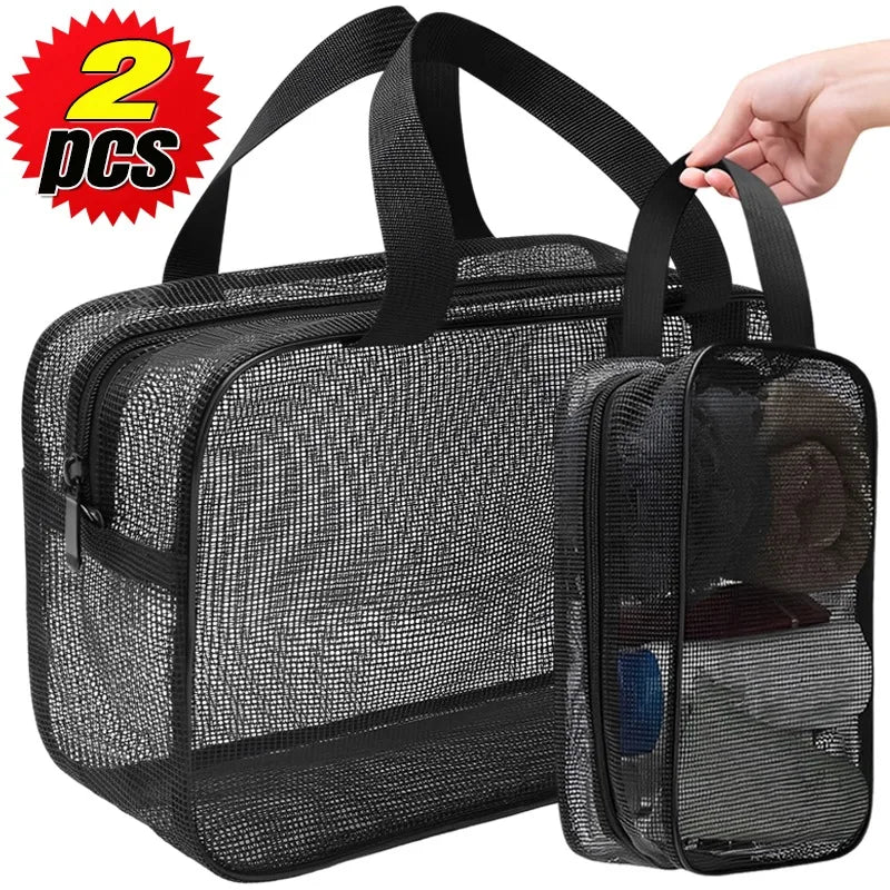 Large Capacity Mesh Toiletry Organizer - Travel Bathroom Storage Bag