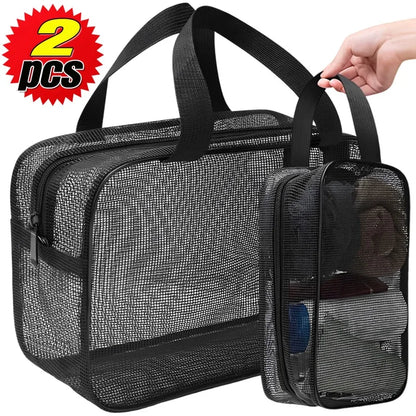 Large Capacity Mesh Toiletry Organizer - Travel Bathroom Storage Bag