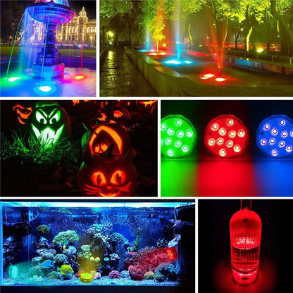 RGB LED Underwater Light - 10 LED Battery Powered Submersible Night Lamp for Swimming Pools, Gardens, Weddings & Party Decorations