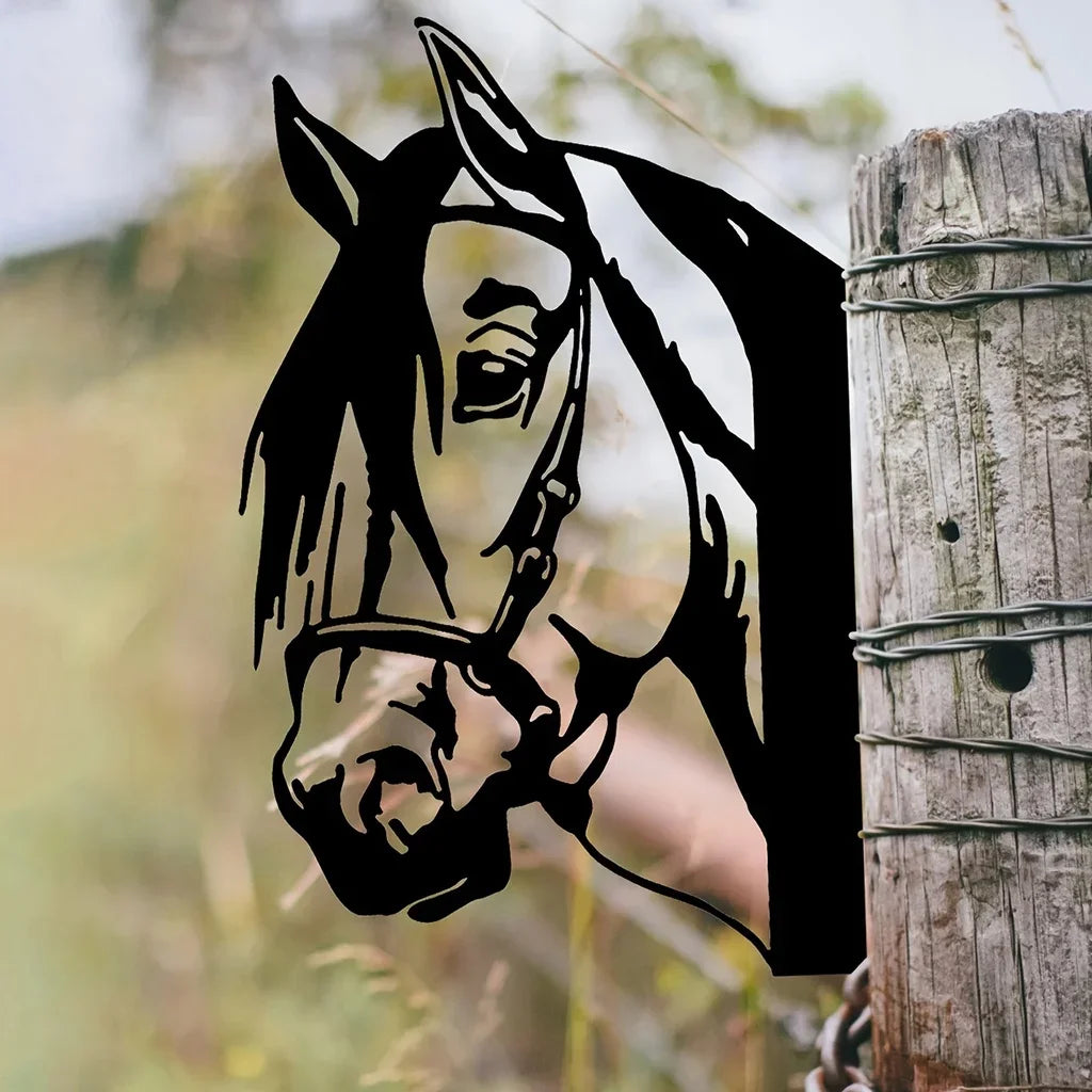 Horse Silhouette Metal Wall Art - Iron Garden Fence Ornament, Outdoor Farm Decor for Home & Party (1pc)