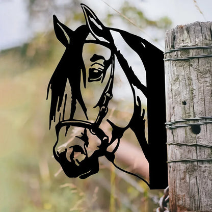 Horse Silhouette Metal Wall Art - Iron Garden Fence Ornament, Outdoor Farm Decor for Home & Party (1pc)