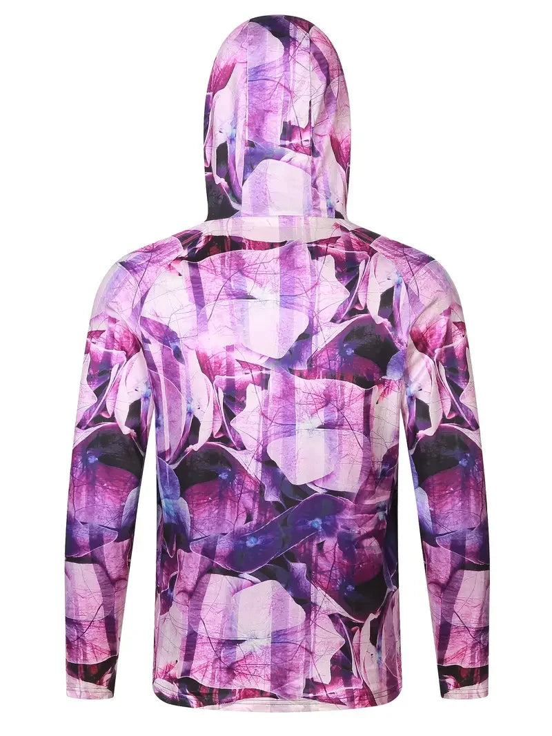 Men's Hooded Fishing Performance Jersey - UV Protection Sun Mask Hoodie for Outdoor Summer Activities