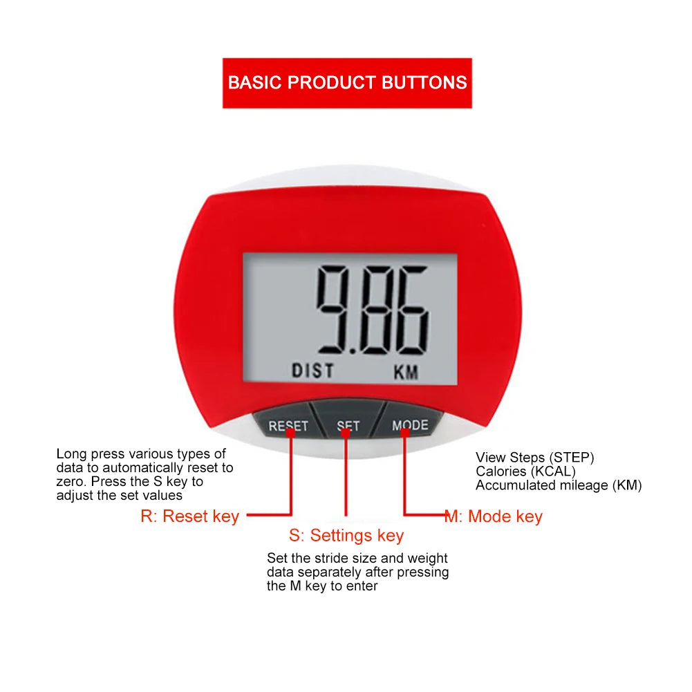 LCD Clip-On Pedometer - Accurate Step Counter with Distance & Calorie Tracking