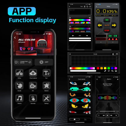 Smart RGB LED Motorcycle Helmet Display - APP Programmable Night Riding Warning Light with DIY Taillight Screen