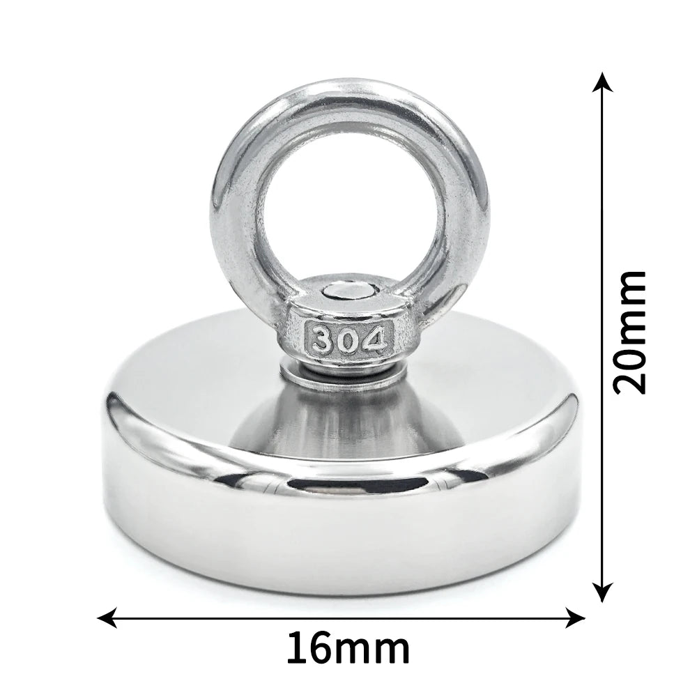 Neodymium Fishing Magnet - N52 Heavy Duty Rare Earth Magnet with Eyebolt (D16-D42mm, 5-61kg Pull Force)