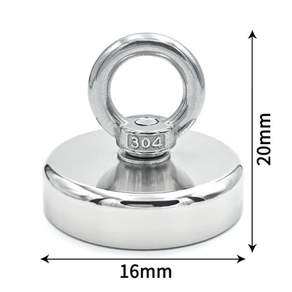 Neodymium Fishing Magnet - N52 Heavy Duty Rare Earth Magnet with Eyebolt (D16-D42mm, 5-61kg Pull Force)