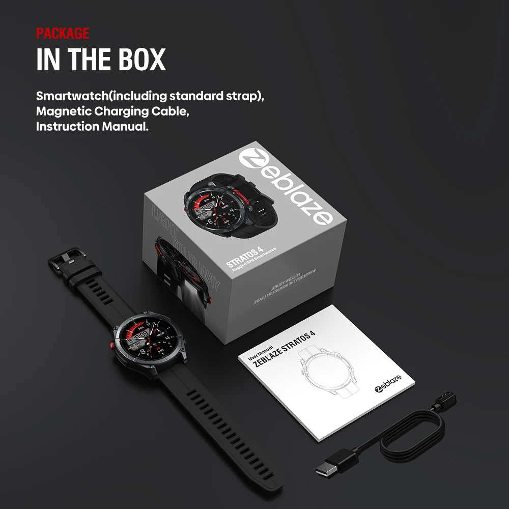 Zeblaze Stratos 4 GPS Smartwatch - 1.43'' AMOLED Screen with Compass, Barometric Altimeter, Flashlight & Voice Calling